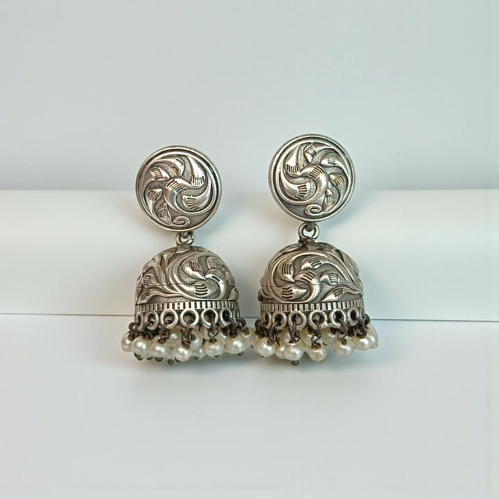 Damini Oxidised Silver-Plated Jhumka Earrings