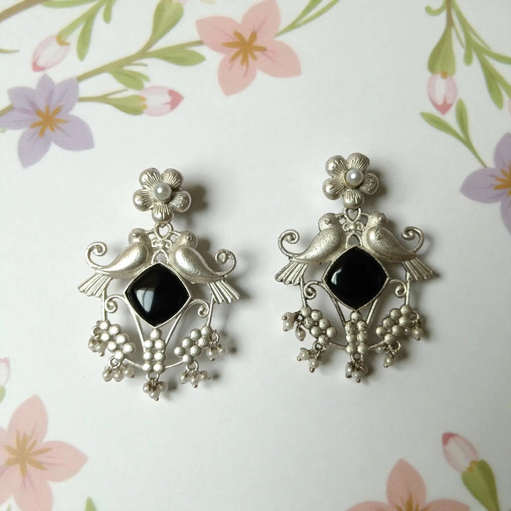 Twin Bird Silver Plated Earrings
