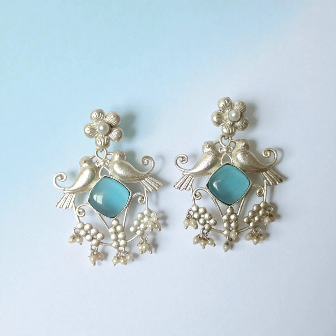 Twin Bird Silver Plated Earrings