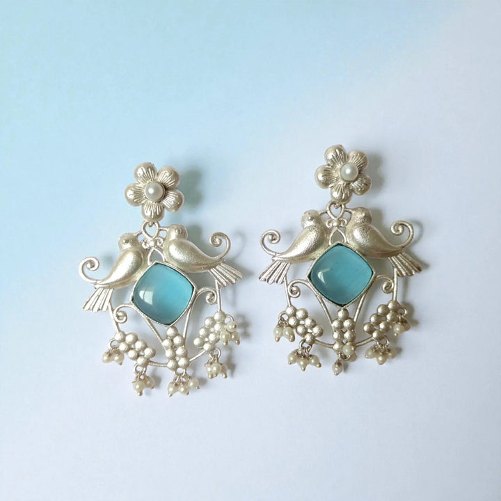 Twin Bird Silver Plated Earrings