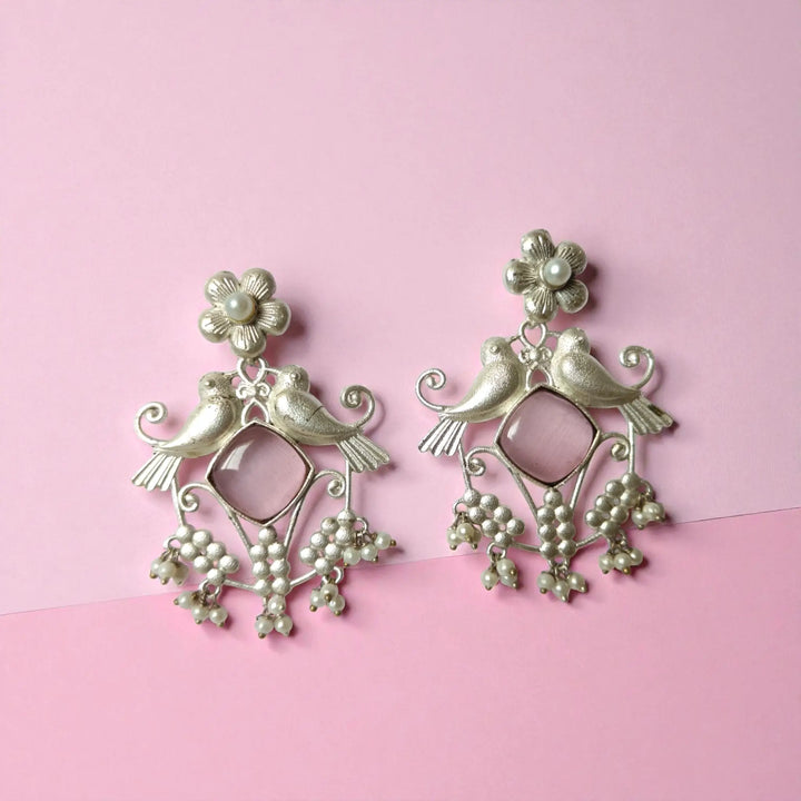 Twin Bird Silver Plated Earrings