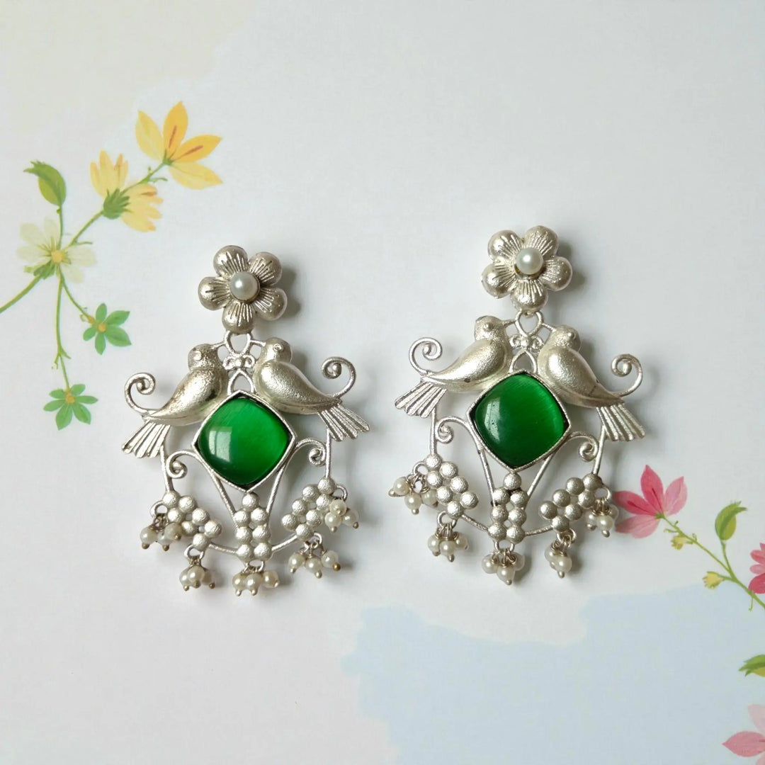Twin Bird Silver Plated Earrings