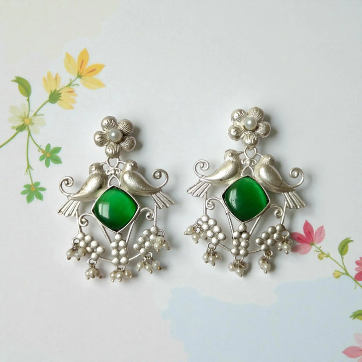 Twin Bird Silver Plated Earrings