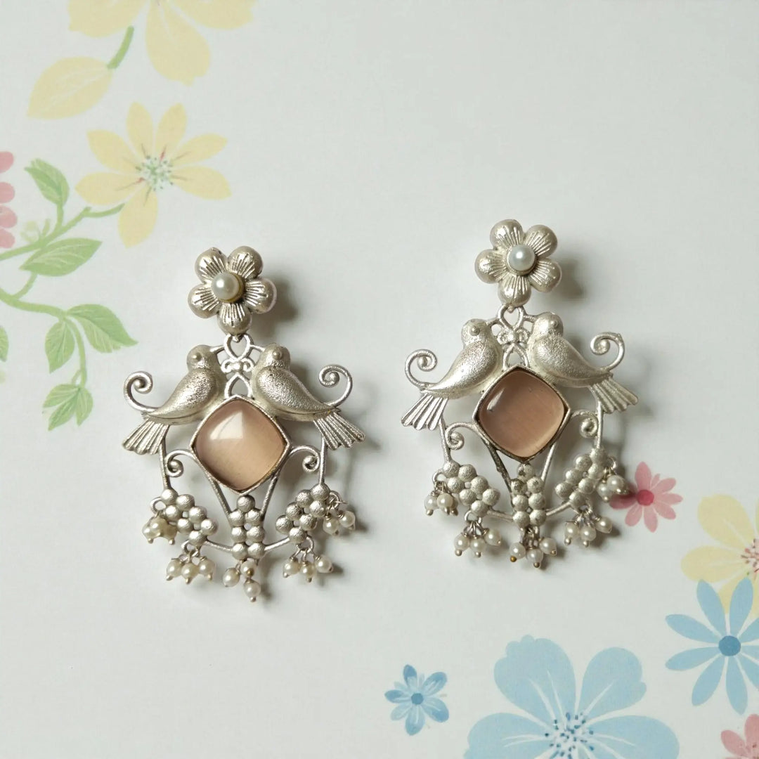 Twin Bird Silver Plated Earrings