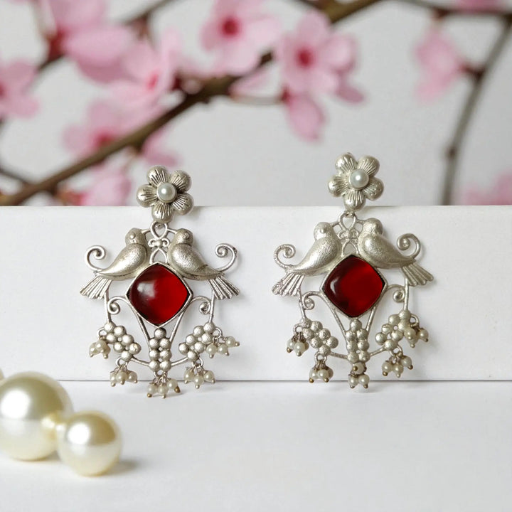 Twin Bird Silver Plated Earrings