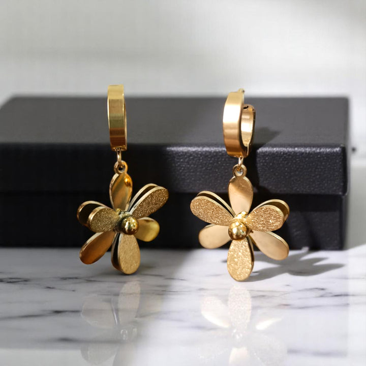 Tela Naari Anti Tarnish Textured Floral Hoop Earrings - TelaNaari