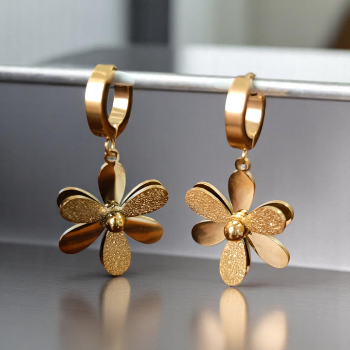 Tela Naari Anti Tarnish Textured Floral Hoop Earrings - TelaNaari