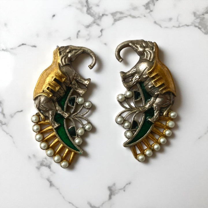Tela Naari Elephant Motif Temple Dual Tone Earrings - TelaNaari