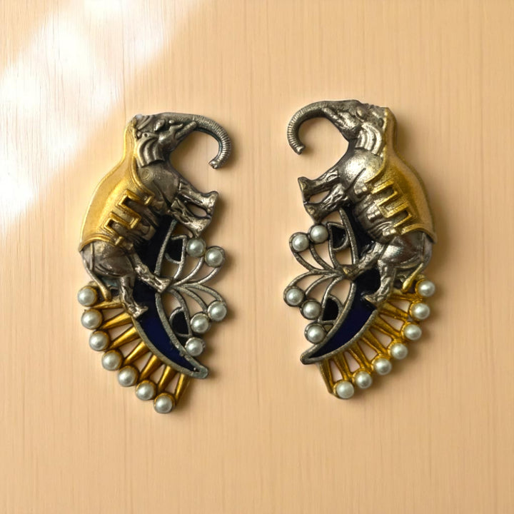 Tela Naari Elephant Motif Temple Dual Tone Earrings - TelaNaari