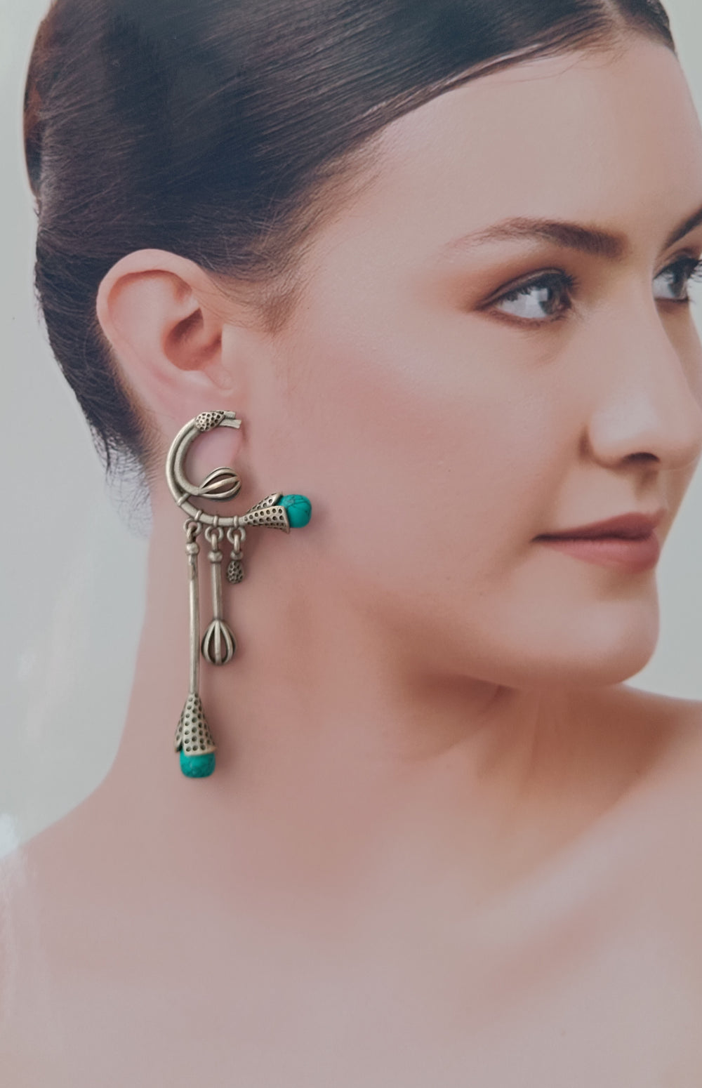 Tela Naari Silver Oxidised Diva Dangling Bloom Earrings - TelaNaari