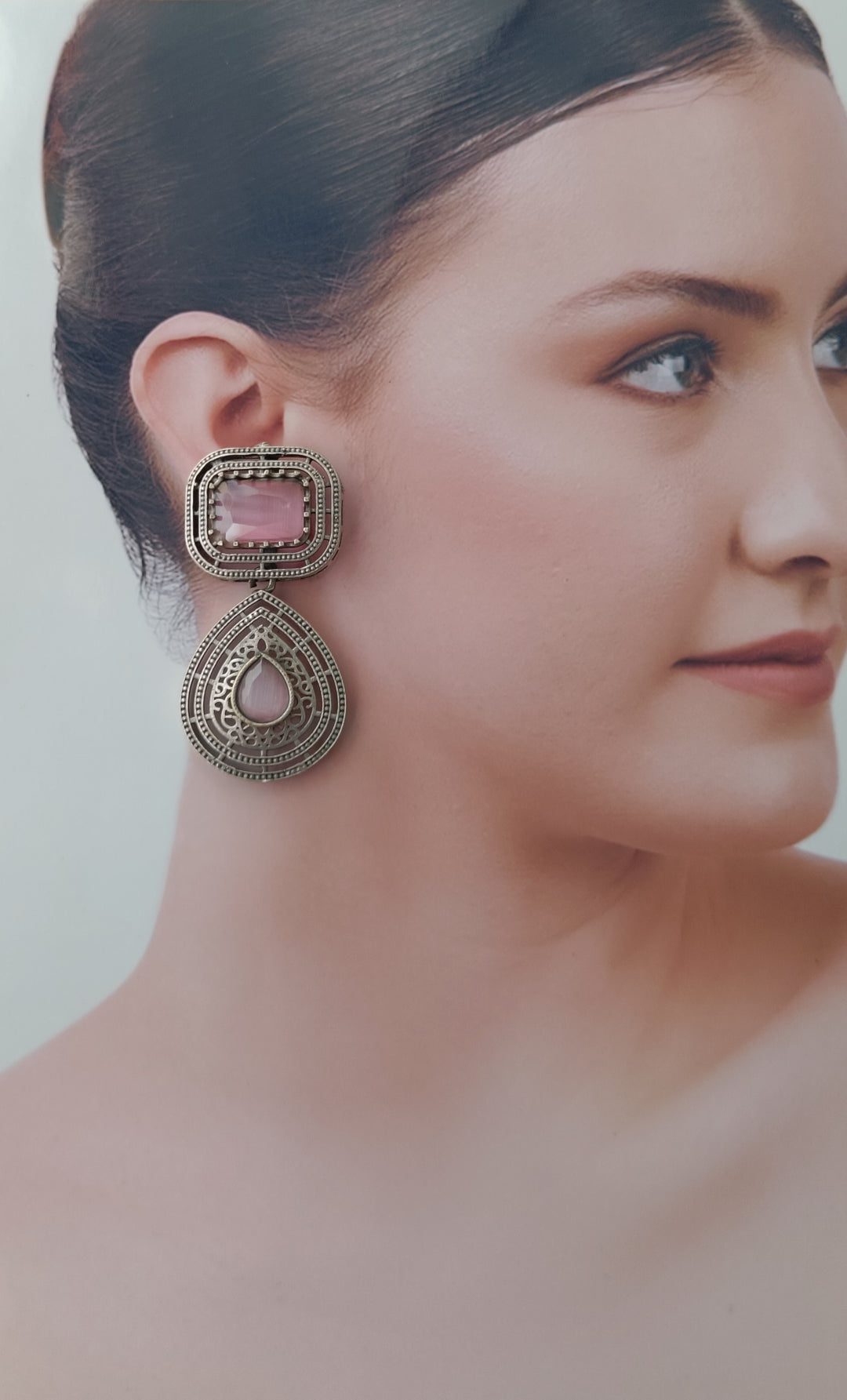 Tela Naari Silver Oxidised Dual Gem Bhumi Teardrop Earrings - TelaNaari