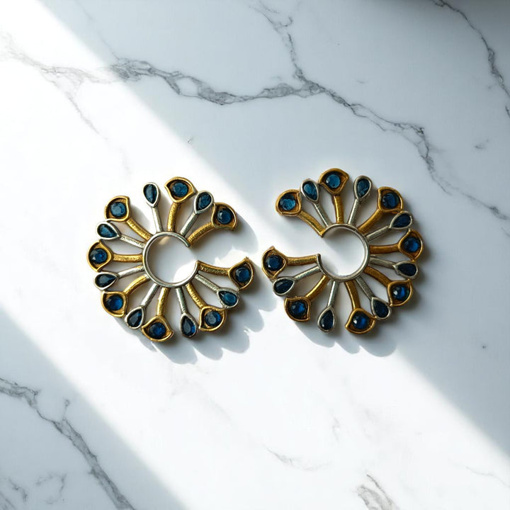 Tela Naari Advika Dual Tone Peacock Fan Earrings - TelaNaari