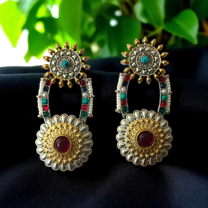 Tela Naari Rihani Dual Tone Sunburst Floral Earrings - TelaNaari