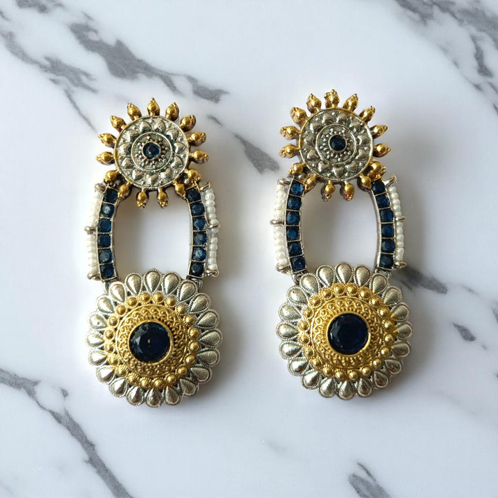 Tela Naari Rihani Dual Tone Sunburst Floral Earrings - TelaNaari