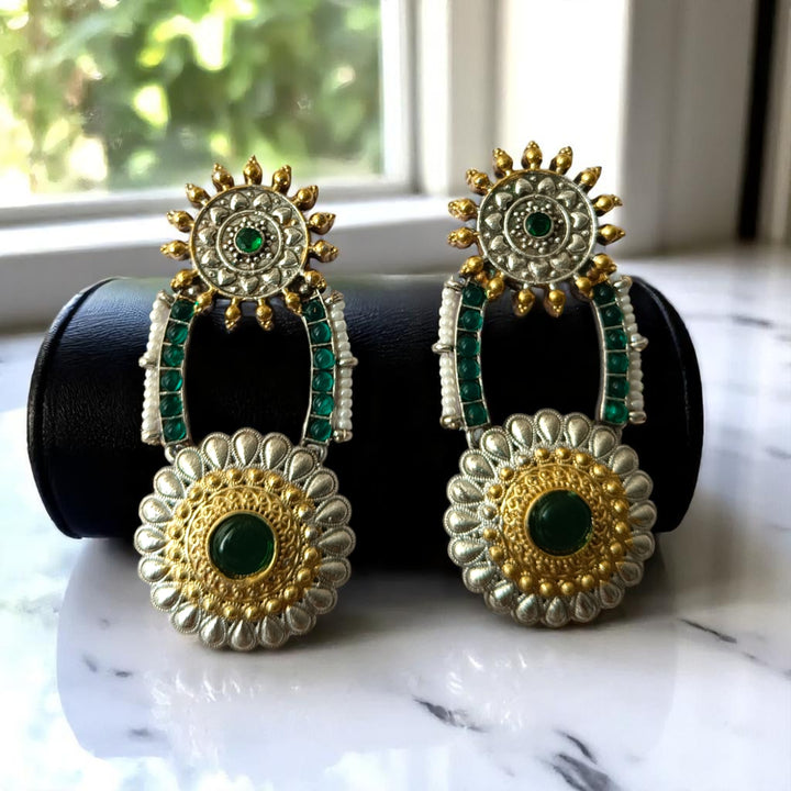 Tela Naari Rihani Dual Tone Sunburst Floral Earrings - TelaNaari