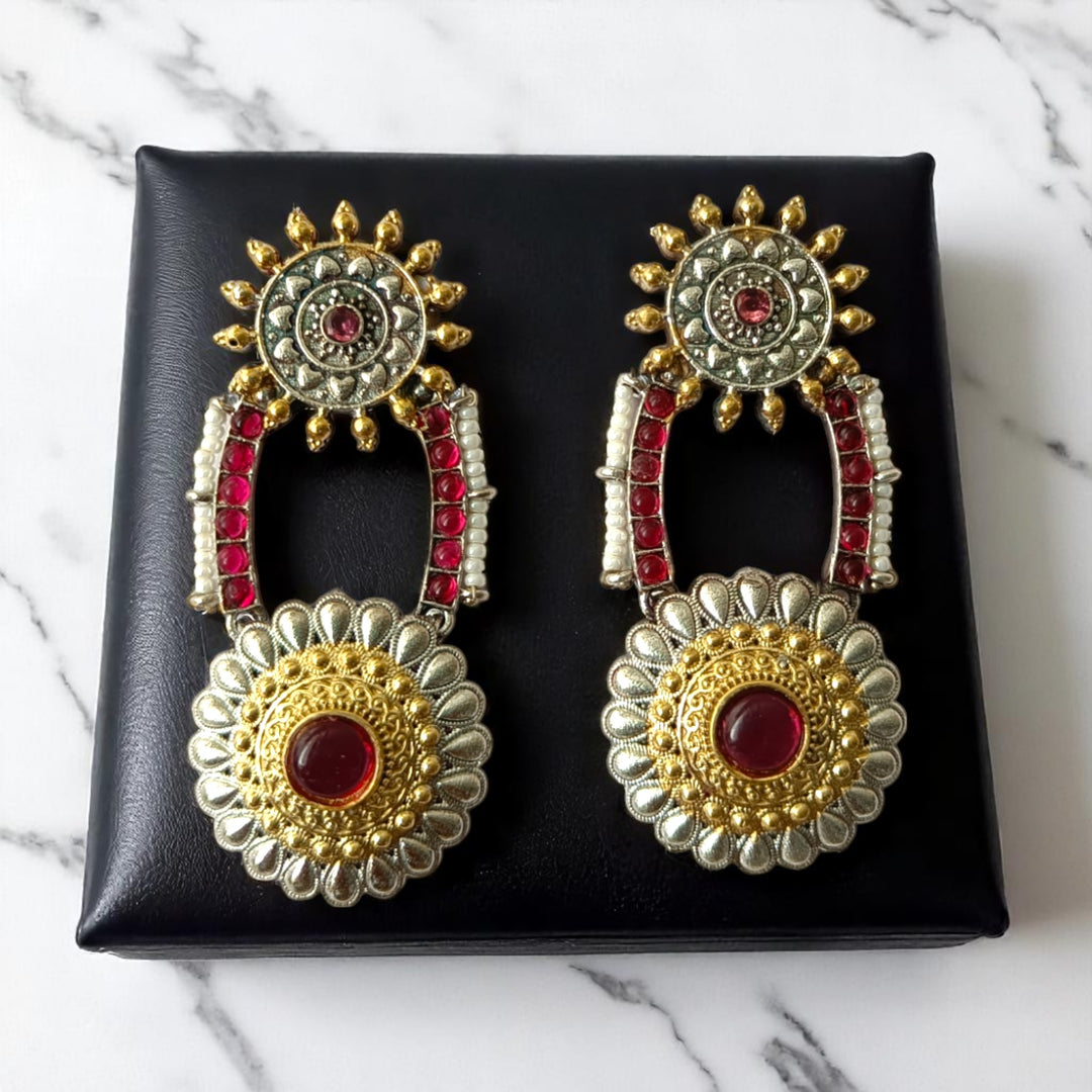 Tela Naari Rihani Dual Tone Sunburst Floral Earrings - TelaNaari