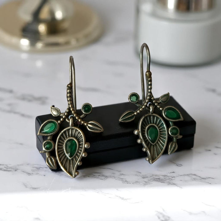 Tela Naari Anvi Silver Oxidised Nature Drop Earrings - TelaNaari
