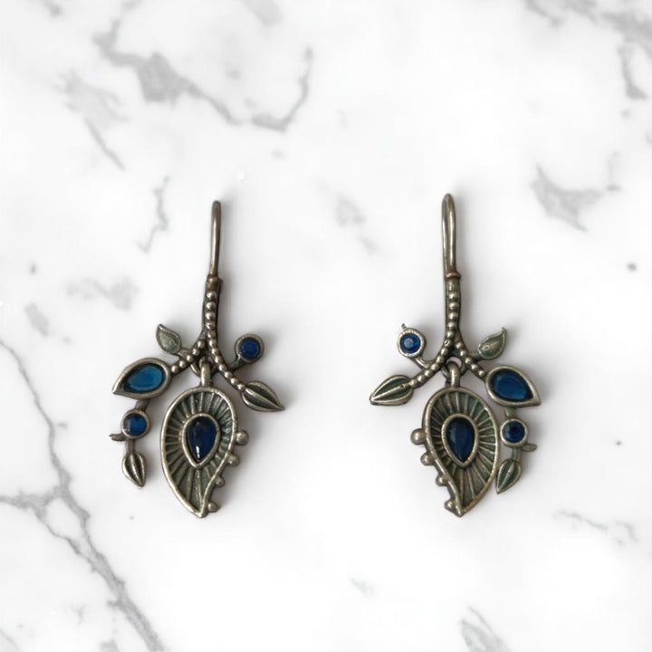 Tela Naari Anvi Silver Oxidised Nature Drop Earrings - TelaNaari