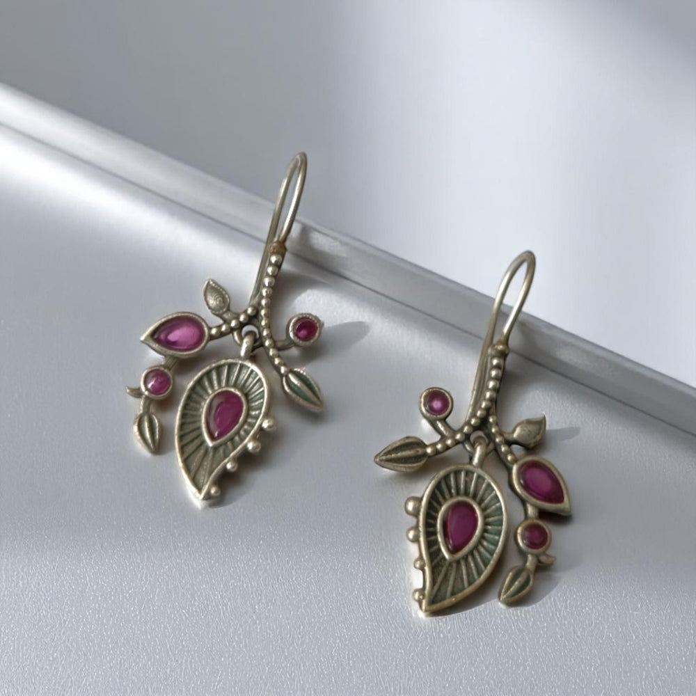 Tela Naari Anvi Silver Oxidised Nature Drop Earrings - TelaNaari