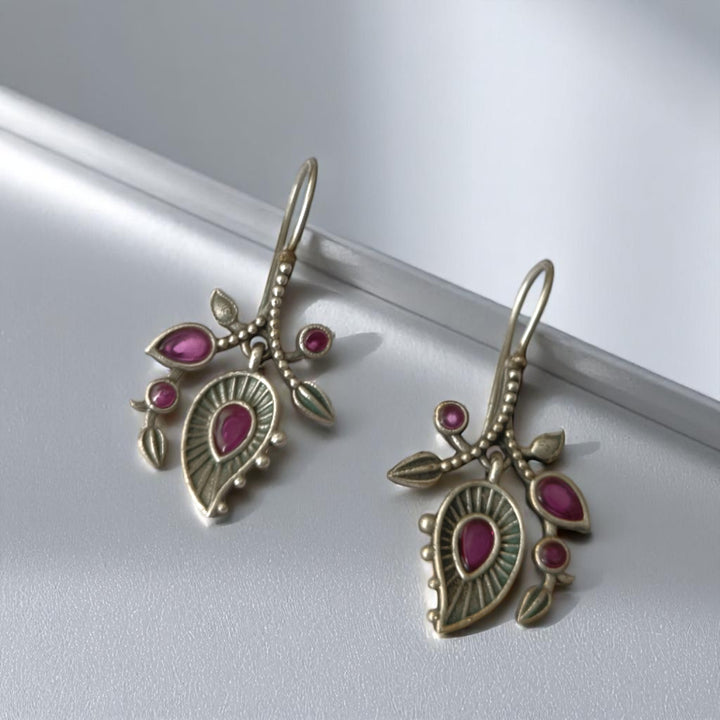 Tela Naari Anvi Silver Oxidised Nature Drop Earrings - TelaNaari