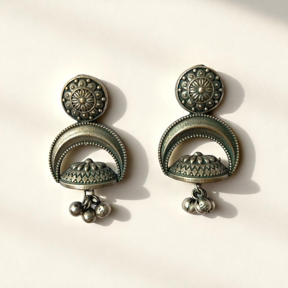 Tela Naari Oxidised Amrya Half-Moon Dome Earrings - TelaNaari