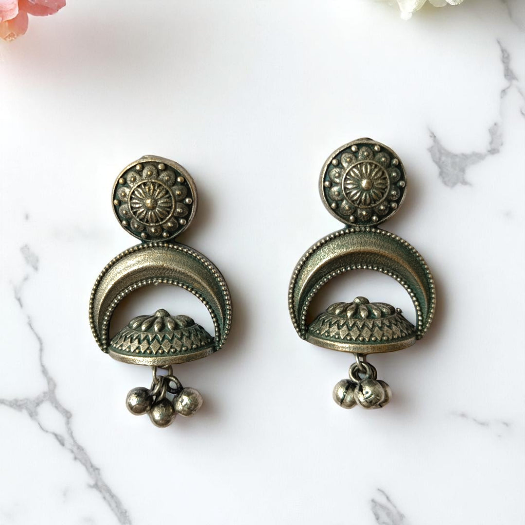 Tela Naari Oxidised Amrya Half-Moon Dome Earrings - TelaNaari
