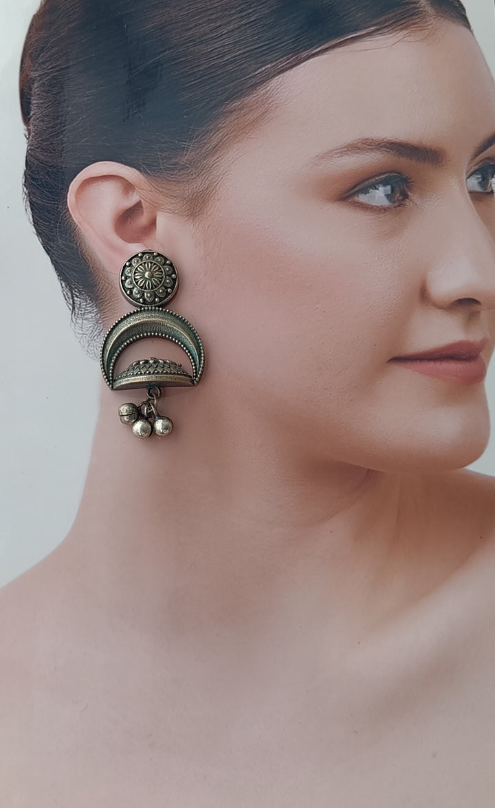 Tela Naari Oxidised Amrya Half-Moon Dome Earrings - TelaNaari