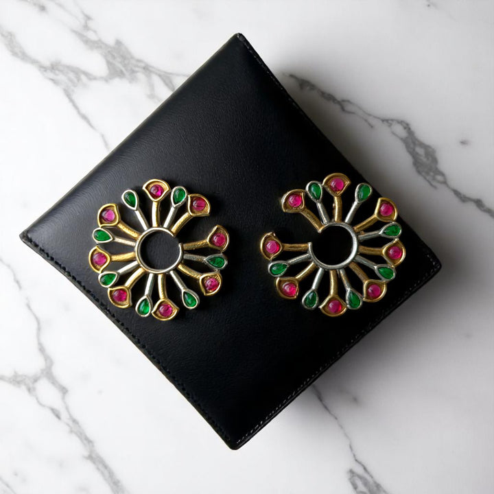 Tela Naari Advika Dual Tone Peacock Fan Earrings - TelaNaari