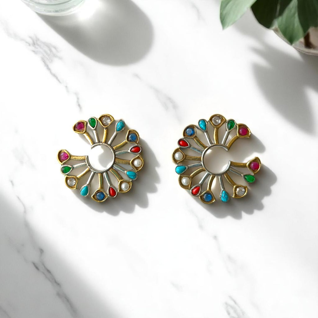 Tela Naari Advika Dual Tone Peacock Fan Earrings - TelaNaari