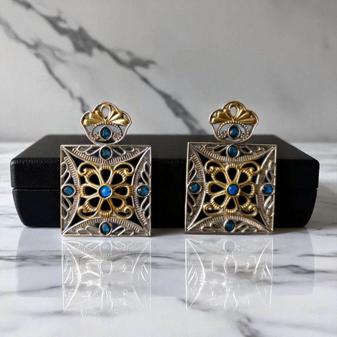 Tela Naari Anaya Dual Tone Square Earrings - TelaNaari