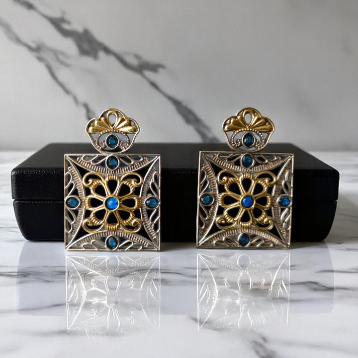 Tela Naari Anaya Dual Tone Square Earrings - TelaNaari