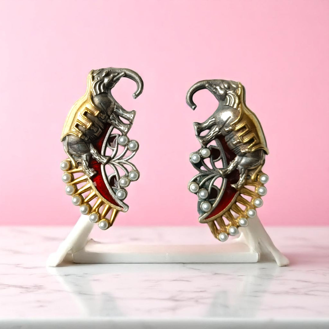 Tela Naari Elephant Motif Temple Dual Tone Earrings - TelaNaari