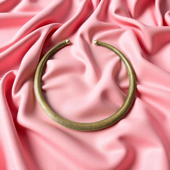 Golden Textured Brass Hasli Necklace