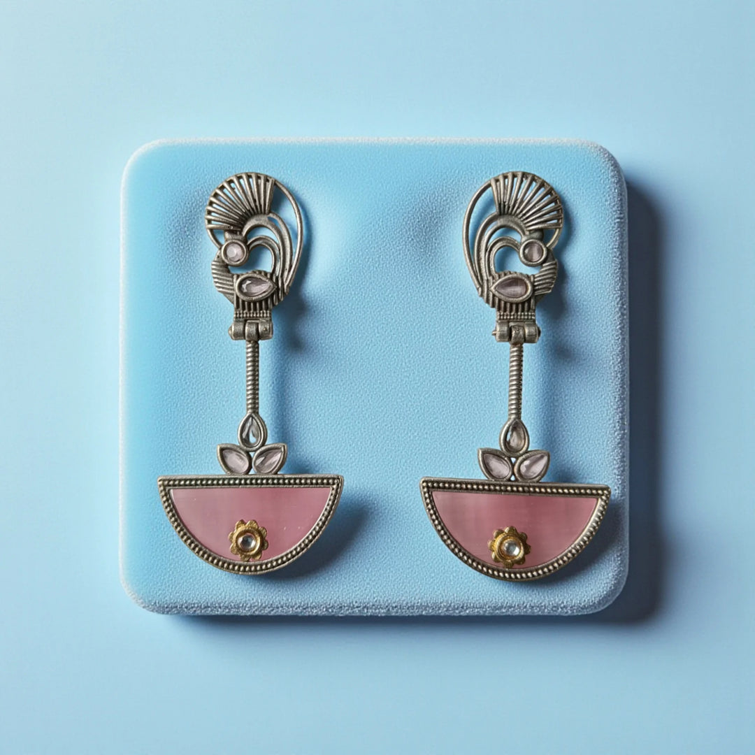 Silver Plated Half-Sun Dangler Earrings