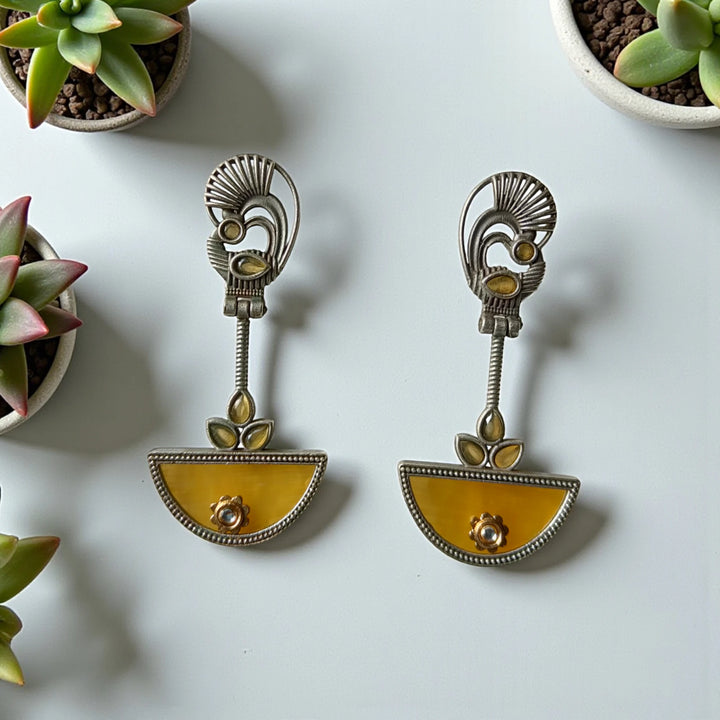 Silver Plated Half-Sun Dangler Earrings