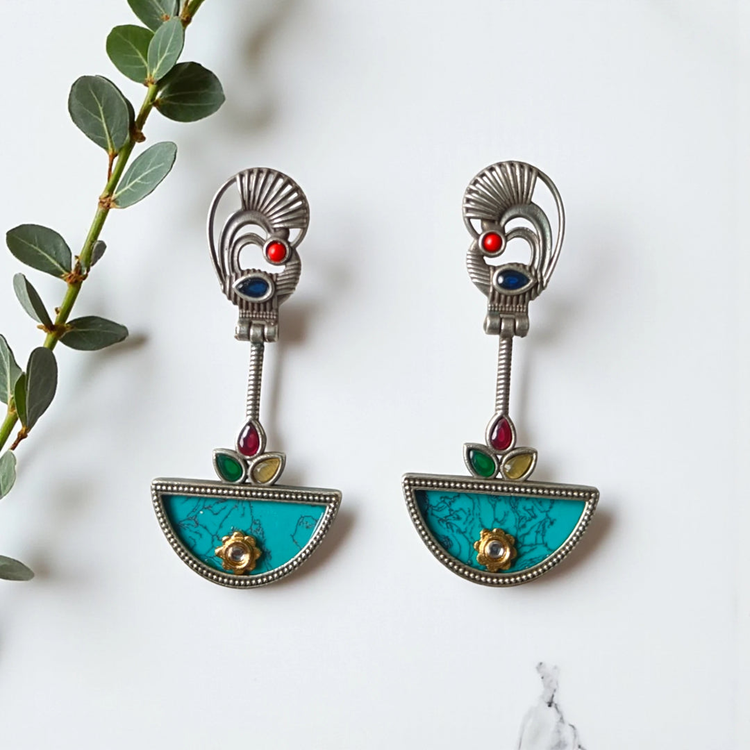 Silver Plated Half-Sun Dangler Earrings