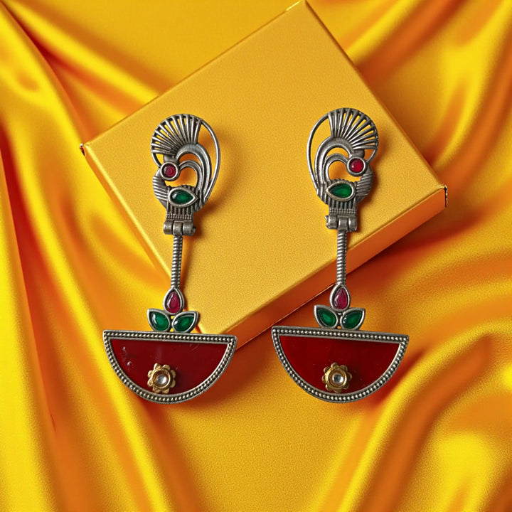 Silver Plated Half-Sun Dangler Earrings