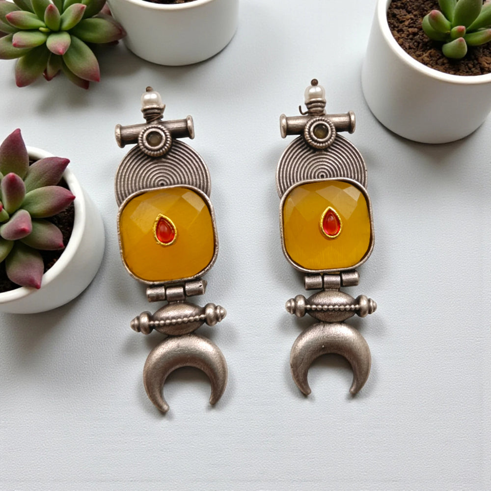 Half moon silver plated earrings in red – bold minimalist earrings by TelaNaari