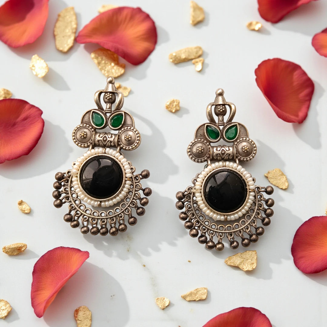 Huma Silver Oxidised Earrings