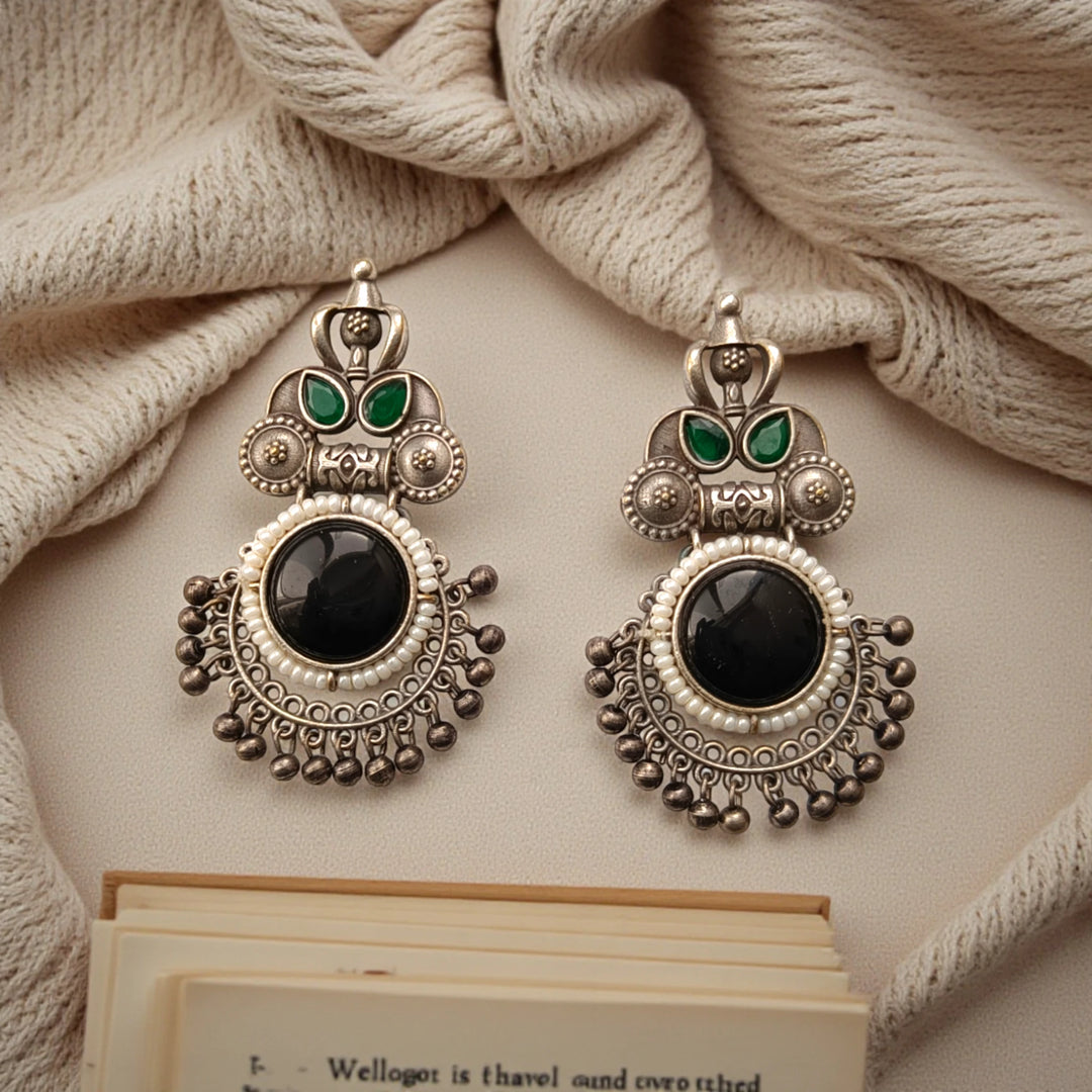 Huma Silver Oxidised Earrings