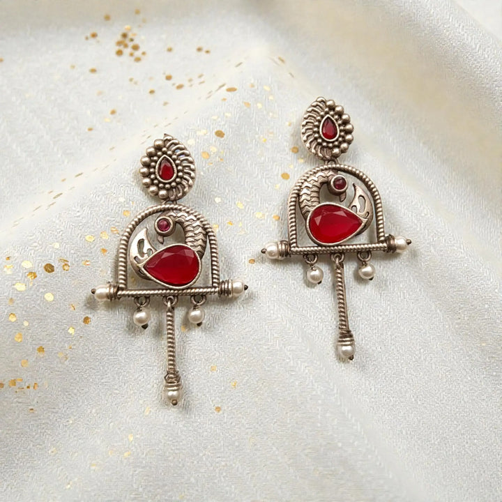 Red Aashni Silver Oxidised Earrings