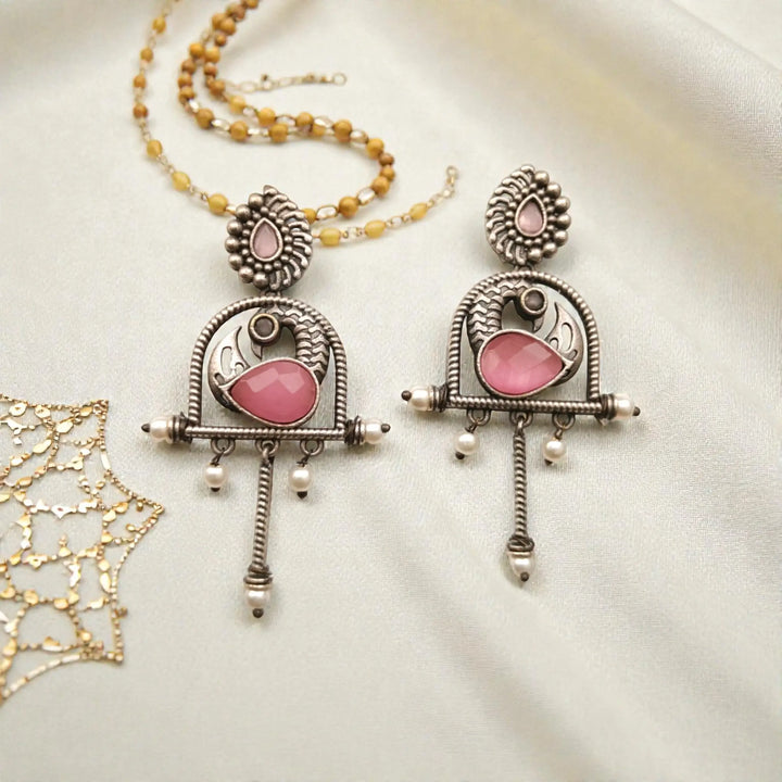 Pink Aashni Silver Oxidised Earrings