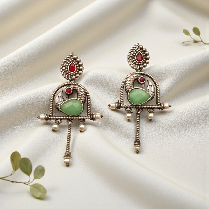 Light Green Aashni Silver Oxidised Earrings