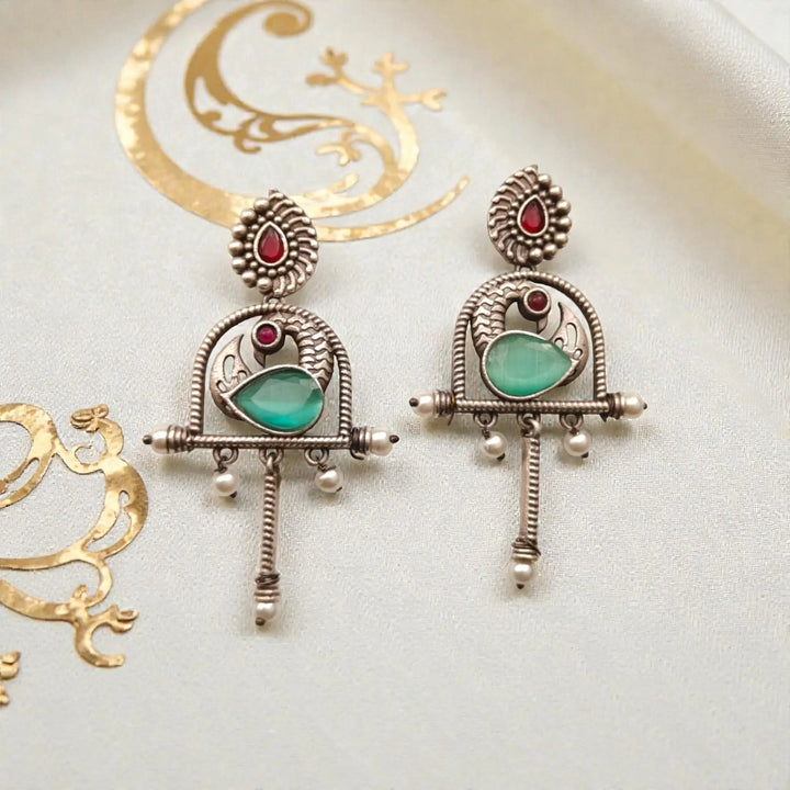 Sea Green Aashni Silver Oxidised Earrings