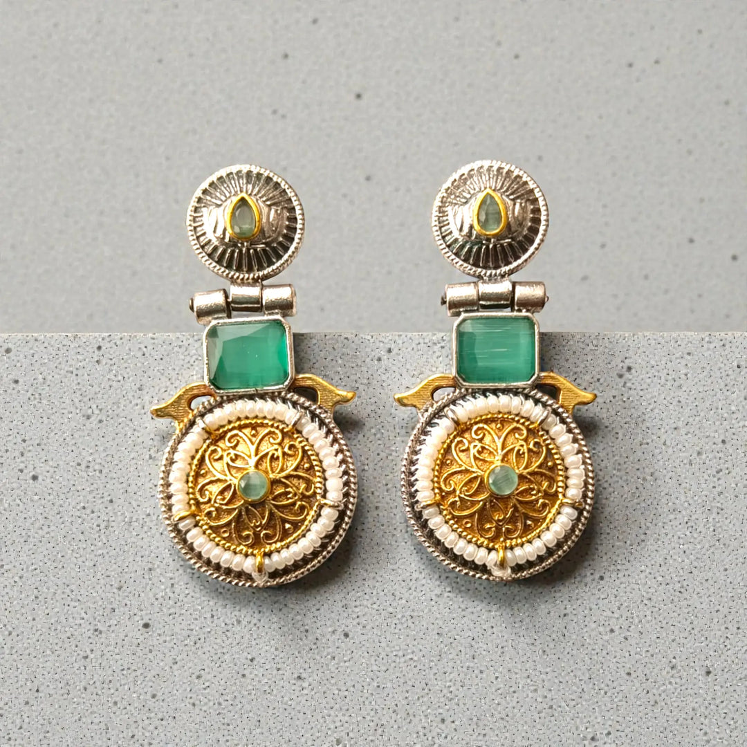 Sea Green Aashiyana Dual Tone Earrings