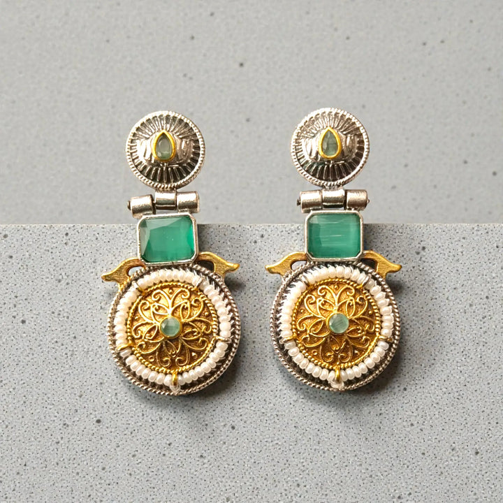 Sea Green Aashiyana Dual Tone Earrings