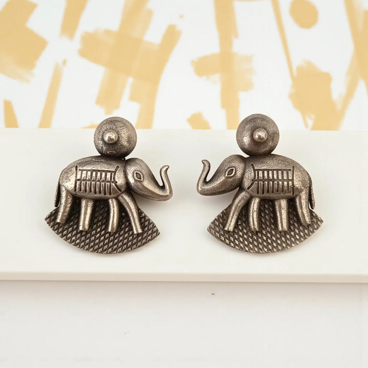Atreyi Classic Elephant Silver-Plated Earrings
