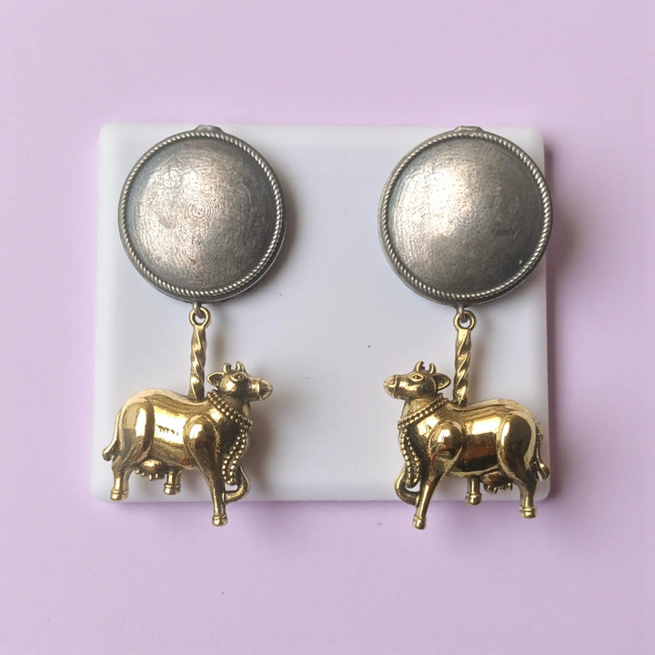Atsi Dual Tone Cow Silver-Plated Earrings