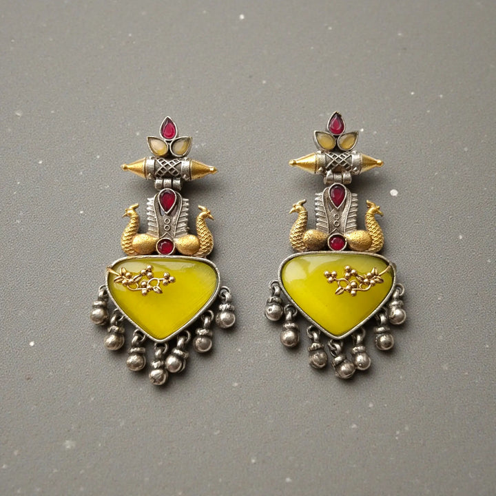 Yellow Dhruti Dual Tone Silver-Plated Earrings