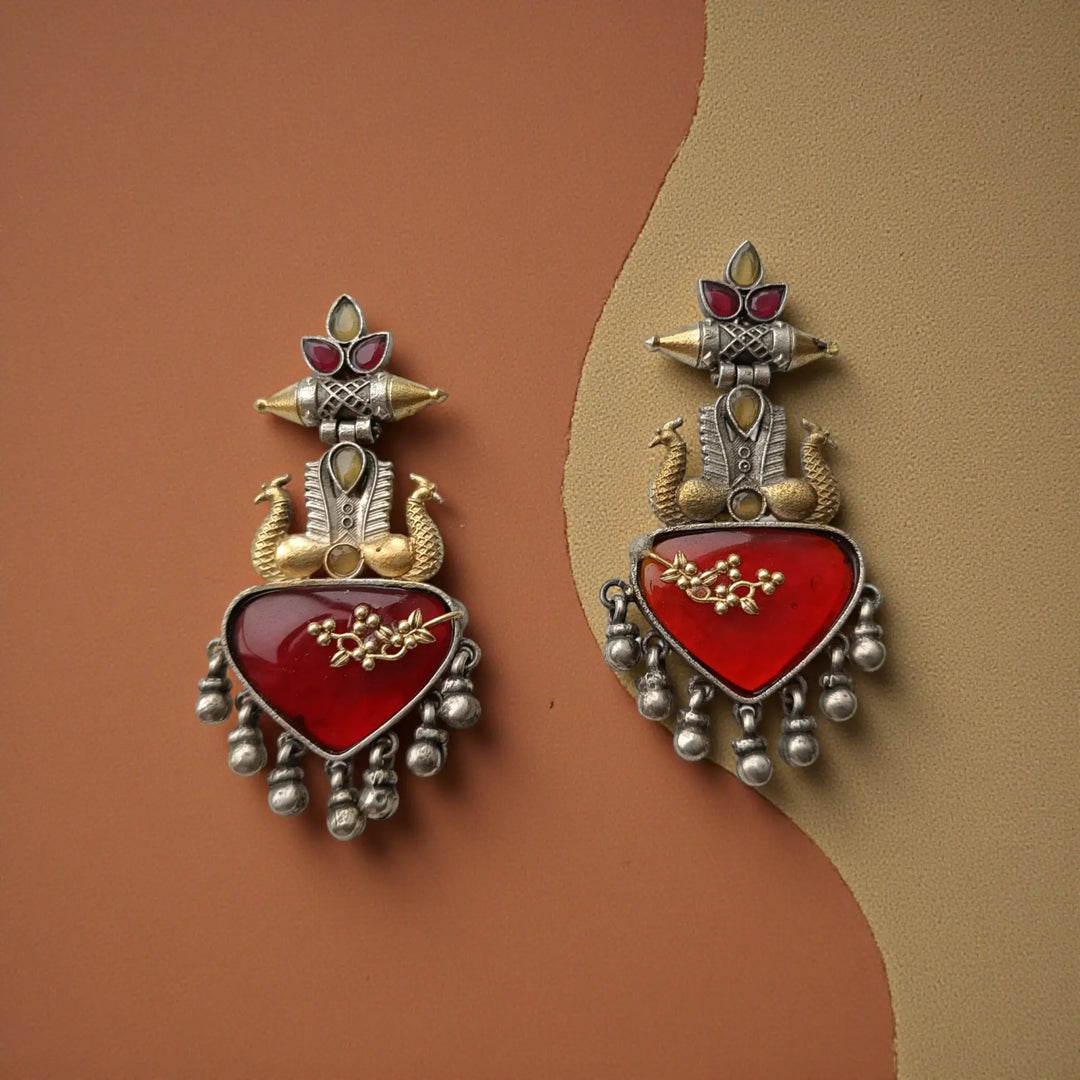 Red Dhruti Dual Tone Silver-Plated Earrings